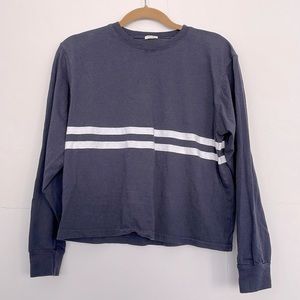 John Galt 100% Cotton Long Sleeves Crew Neck, Blue with White Stripes